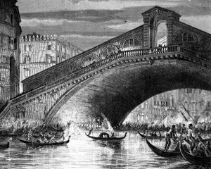 Canal Grande und die Rialtobrücke während des Karnevals von Italian School