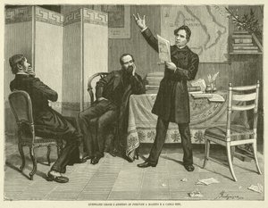 Guerrazzi liest die Belagerung von Florenz an Mazzini und Carlo Bini (Gravur)