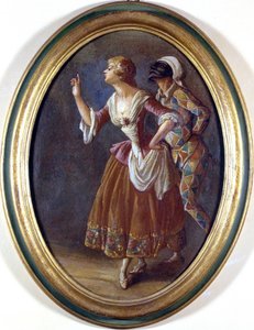 Harlekin und Colombine. Anonymes Gemälde aus dem frühen 19. Jahrhundert. Burcardo-Museum, Rom