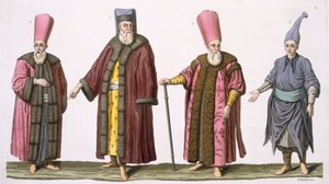 Oberster Usher des Harems, Kapitän der Harem-Usher, Harem-Usher und Page, Tafel 3 aus Teil III, Band I der Geschichte der Nationen, graviert von V. Raineri