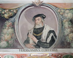Hernán Cortés, in der Sala del Mappamondo