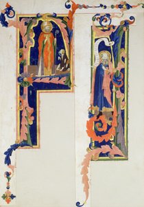 Historiierte Initiale F, die einen bischöflichen Heiligen zeigt, der einen jungen Krüppel segnet, und I, die einen Propheten zeigt, Florentinische Schule von Italian School