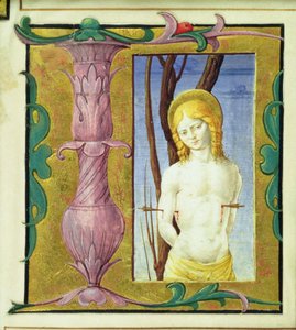 Illustrierter Initialbuchstabe L mit dem heiligen Sebastian von Italian School
