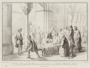 Der Doge Giovanni II Partecipazio trifft seinen verwundeten Bruder Badoario, 884 (Gravur) von Italian School
