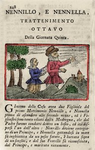 Illustration der Geschichte von Giambattista Basile (1575-1632) „Poucet et Poucet (Nennillo e Nennella)“ aus dem Buch „Pentamerone“, Tag V, Geschichte 8. Ausgaben von Neapel 1754 von Italian School