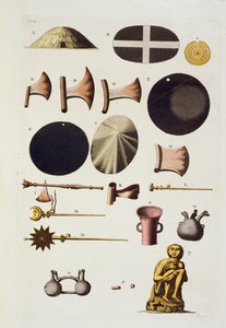 Inka-Werkzeuge und Artefakte, Peru, aus Le Costume Ancien et Moderne, Band II, Tafel 22, von Jules Ferrario, veröffentlicht ca. 1820er-30er Jahre