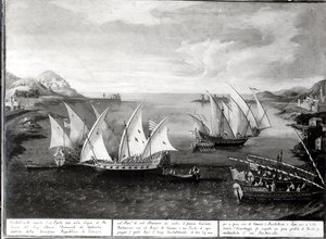 Zwischenfall bei Patras zwischen dem venezianischen Kapitän Ivanovich da Dabrota und dem türkischen Piraten Barbarossa, 17. April 1751 von Italian School