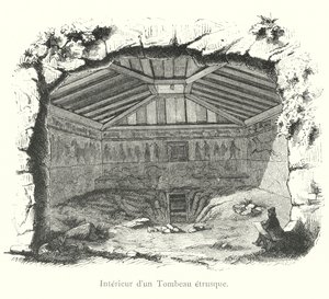 Innenraum eines etruskischen Grabes (Gravur) von Italian School