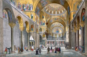 Innenraum der Basilika San Marco, Blick auf die Kuppel, aus Views of Venice von Cecchini, Pividor und Viola, ca. 1850