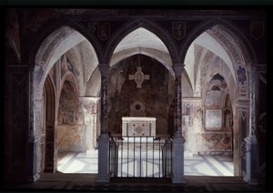 Innenansicht des Pfarrhauses und Altars, Höhle des heiligen Benedikt (Sacro Speco) Subiaco