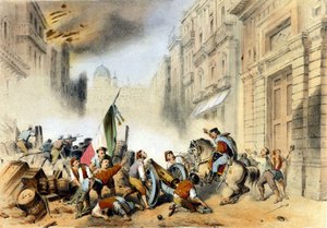 Italienische Einheit: am 26.05.1860 betrat Giuseppe Garibaldi an der Spitze seiner Rothemden, der Tausend, Palermo in Sizilien und versetzte dem Königreich der Bourbonen von Neapel einen entscheidenden Schlag. Gravur aus dem 19. Jahrhundert von Italian School