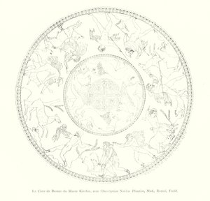 Die Bronzebüste des Kircher-Museums, mit der Inschrift Novios Plautios, Med, Romai, Fecid (Stich) von Italian School