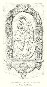 Die Jungfrau und das Kind, Terrakotta-Relief mit den Wappen der Medicis (Stich) von Italian School