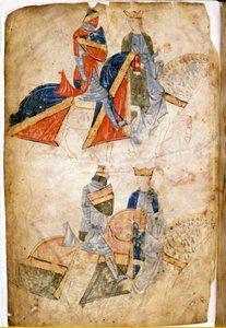 Lancelot du Lac mit Königin Guinevere. Manuskript von Rusticano da Pisa. 13. Jahrhundert. Venedig Biblioteca Marciana