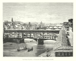 Die Ponte Vecchio, erbaut 1345 von Taddeo Gaddi (Gravur) von Italian School
