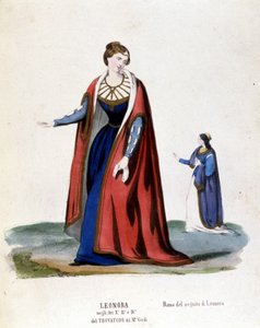 Leonoras Kostüm für die erste Aufführung des Trouvère (Trovatore) von Giuseppe Verdi (1854) Biblioteca della Scala, Mailand