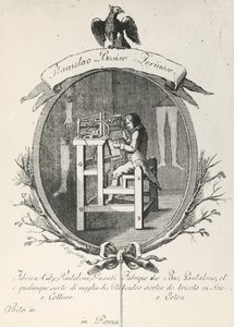 Webstuhl zur Herstellung von Socken, Hosen und Handschuhen, Kupferstich für ein Werbeplakat der Firma Stanislaus Bosiso, Italien von Italian School