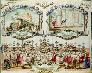Mittagessen zu Ehren des Adels von Bologna zum Fest des Heiligen Bartholomäus. 1723. Archivio di Stato di Bologna. von Italian School