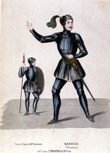 Manricos Kostüm für die erste Aufführung von „Der Troubadour“ von Giuseppe Verdi (1854) Biblioteca de la Scala de Milan. von Italian School