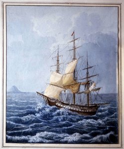 Marie Louise von Parma an Bord eines Segelbootes auf dem Weg nach Neapel am 10.07.1824, Gemälde von B. Boccaccio. Museo Glauco Lombardi von Parma