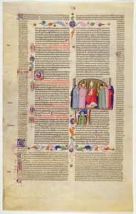 Marlay Cutting IT.10: Blatt mit Miniatur aus Gratians Decretum, das den Erzbischof zwischen Klerikern und Laien thronend zeigt von Italian School