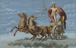 Mars in seinem Streitwagen von Italian School
