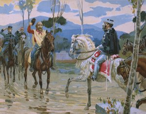 Treffen zwischen Giuseppe Garibaldi und König Viktor Emanuel II. am 26. Oktober 1860 in Teano, Illustration aus einem Album zur Geschichte des Risorgimento für die Schokolade Talmone, späte 19. Jahrhundert von Italian School