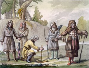 Männer von Kamtschatka, fernöstliches Russland, ca. 1820er-30er Jahre