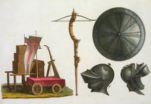 Mailändischer Streitwagen, Armbrust und Rüstung, Tafel 17 aus Le Costume Ancien et Moderne, von Jules Ferrario, veröffentlicht ca. 1820er-30er Jahre von Italian School