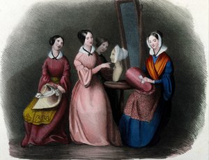 Mailänder Beruf: junge Frauen fertigten Hüte. Locarno-Stich von 1830