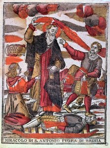 Wunder des hl. Antonius der Große heilt einen vergifteten Mann (Farbholzschnitt)