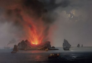 Neuer Vulkan, der 1831 aus dem Meer um Sizilien ausbricht von Italian School