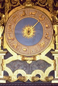 Zodiakalische Uhr (Fresko und vergoldetes Holz)
