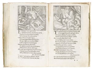 Seite aus "Sonetti Lussuriosi" von Pietro Aretino, illustriert von Giulio Romano und graviert von Marcantonio Raimondi, veröffentlicht in Venedig, ca. 1527 von Italian School