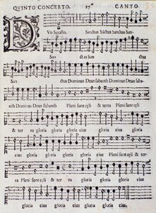 Seite der Partitur von Concerto 5 in „Canzoni alla francese“ von Adriano Banchieri