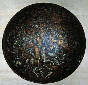 Festumzugsschild mit Szenen aus der römischen Geschichte