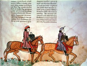 Zwei Reiter mit Falken, aus De Arte Venandi cum Avibus von Friedrich II.
