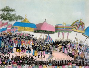 Panoramablick auf den Yam-Brauch, aus Costumi dei... von Giulio Ferrario, ca. 1820er-30er Jahre von Italian School