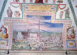 Piazza del Popolo, während der Herrschaft von Papst Sixtus V. von Italian School