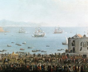 Piedigrotta-Fest in Neapel am 8. September (Detail des königlichen Prozessionszuges). Gemälde aus dem frühen 19. Jahrhundert. Museo Nazionale di San Martino, Neapel
