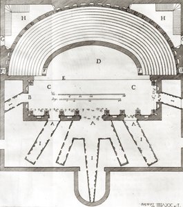 Plan des Olympischen Theaters in Vicenza, entworfen von Andrea Palladio, gebaut 1580-85