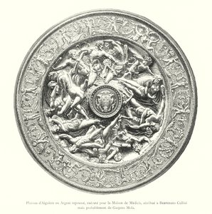 Silbernes Wasserkrugtablett, gefertigt für das Haus Medici, zugeschrieben Benvenuto Cellini, aber wahrscheinlich von Gaspero Mola (Gravur) von Italian School