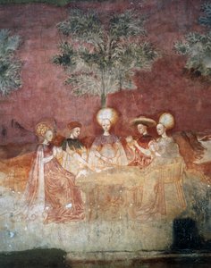 Spiel mit Tarotkarten, Szene aus dem Spiele-Zyklus, ca. 1445-1450, Fresko, Palazzo Borromeo, Mailand, Lombardei, Italien von Italian School