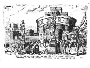 Papst Clemens VII. (1478-1534) wird von Karl V. (1500-58) hoch im Hadriansturm belagert, 1527 von Italian School