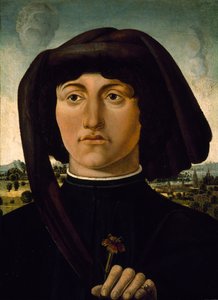 Porträt eines jungen Mannes mit einer rosa Blume, ca. 1475-85 von Italian School