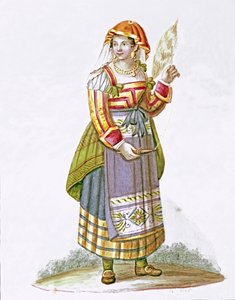 Porträt einer jungen Frau aus Pietracanale in der Region Abruzzen, in traditioneller Kleidung. Aquarell, 19. Jahrhundert. Museo Nazionale di San Martino, Neapel von Italian School
