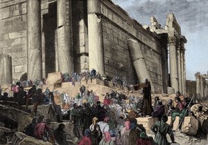 Darstellung von Arnaud de Brescia (Arnaldo da Brescia) (1090-1155), italienischer politischer und religiöser Reformer, während der Predigt. 1145 predigte er in Rom den Aufstand gegen Papst Eugen III., der gejagt werden sollte und versuchte, die römische Re