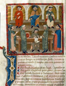 Darstellung eines Notariatsbüros Seite aus Matricola del Consorzio dei Notai di Perugia (ms. 972) (Register des Notariatsordens) 1343-1354 Perugia, Biblioteca Comunale Augusta