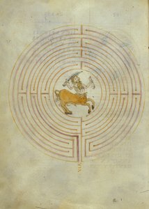 Darstellung des Minotaurus im Zentrum des Labyrinths von Italian School