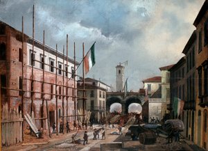 Revolutionen von 1848, Fünf Tage von Mailand: Verteidigung des Bogens von Porta Nuova am 19. März (Gemälde) von Italian School